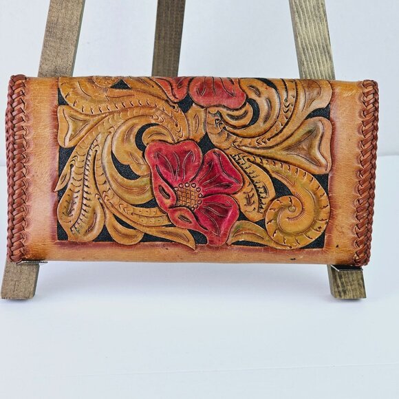 Vintage 1970's Tooled Leather Wallet Clutch - Picture 6 of 11